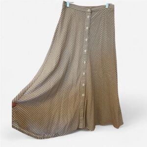 Max Studio 100% Cotton Tan and White Button Front Midi Skirt- Small